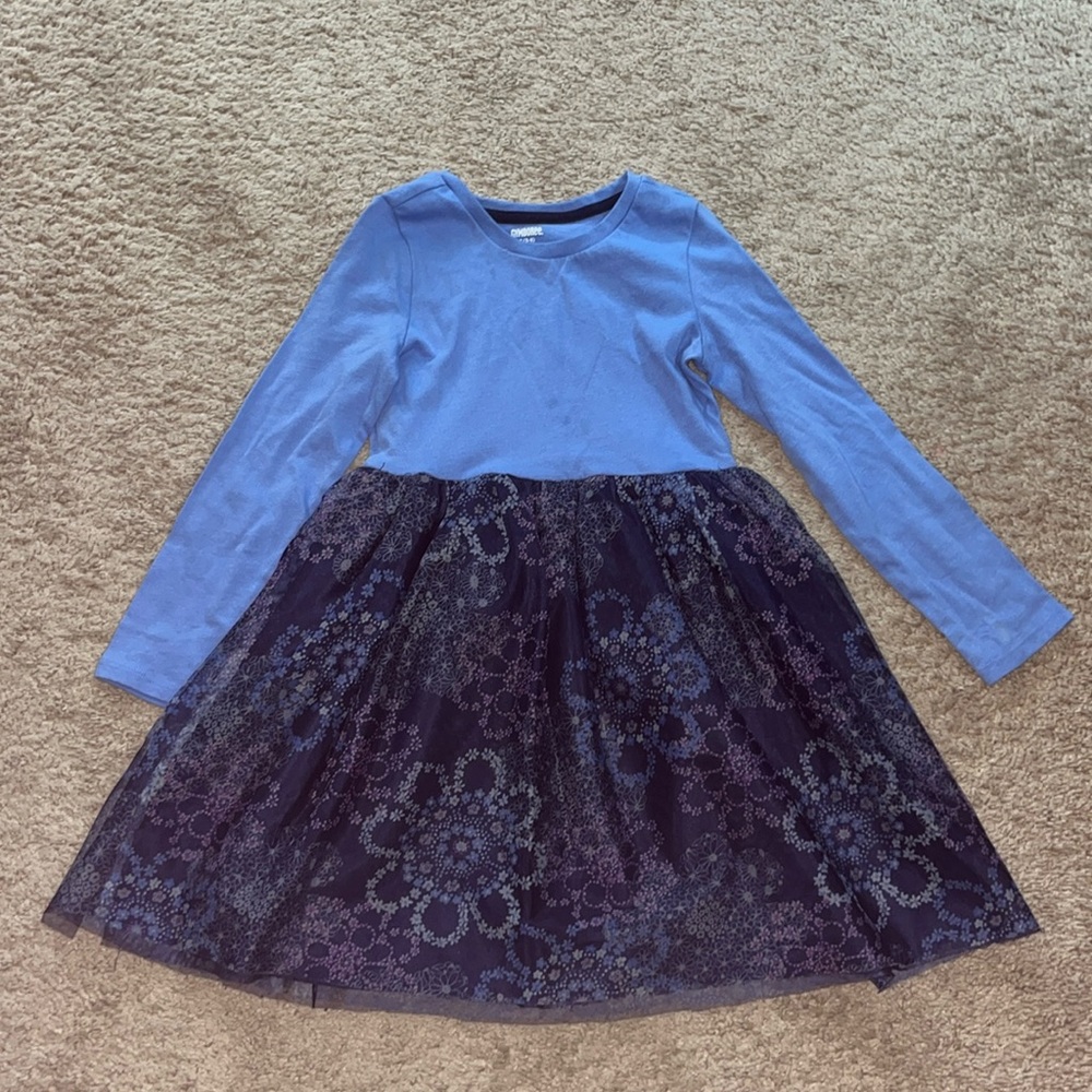 Gymboree (Small 5/6) Girls Blue/Floral Tulle Dress